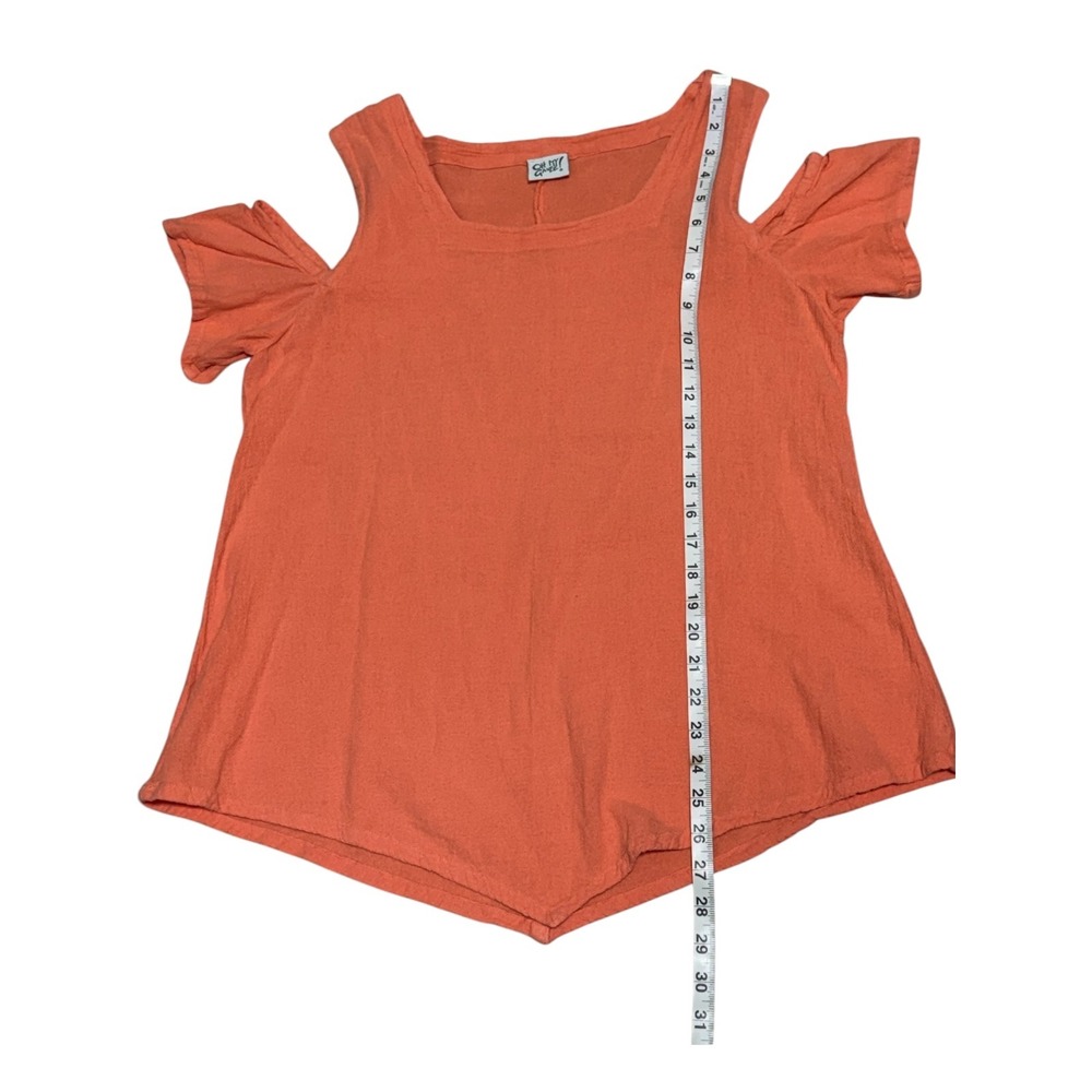 Oh My Gauze Cotton Gauze Cold Shoulder Top Rust Orange Sz 2 / L Boho Lightweight - Picture 4 of 5